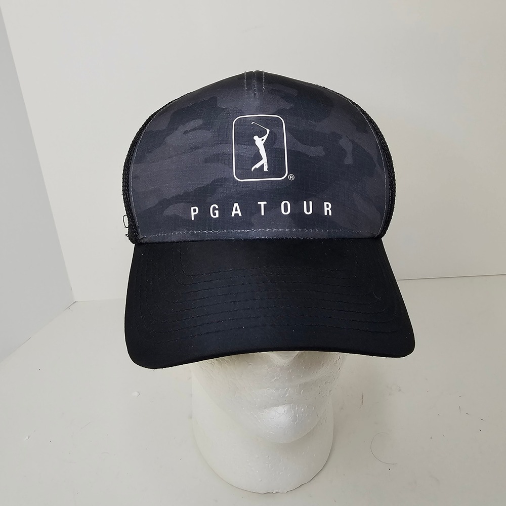 PGA Tour Pro Series Trucker Hat Black Camo Mesh Snapback Golf Cap RN 37763